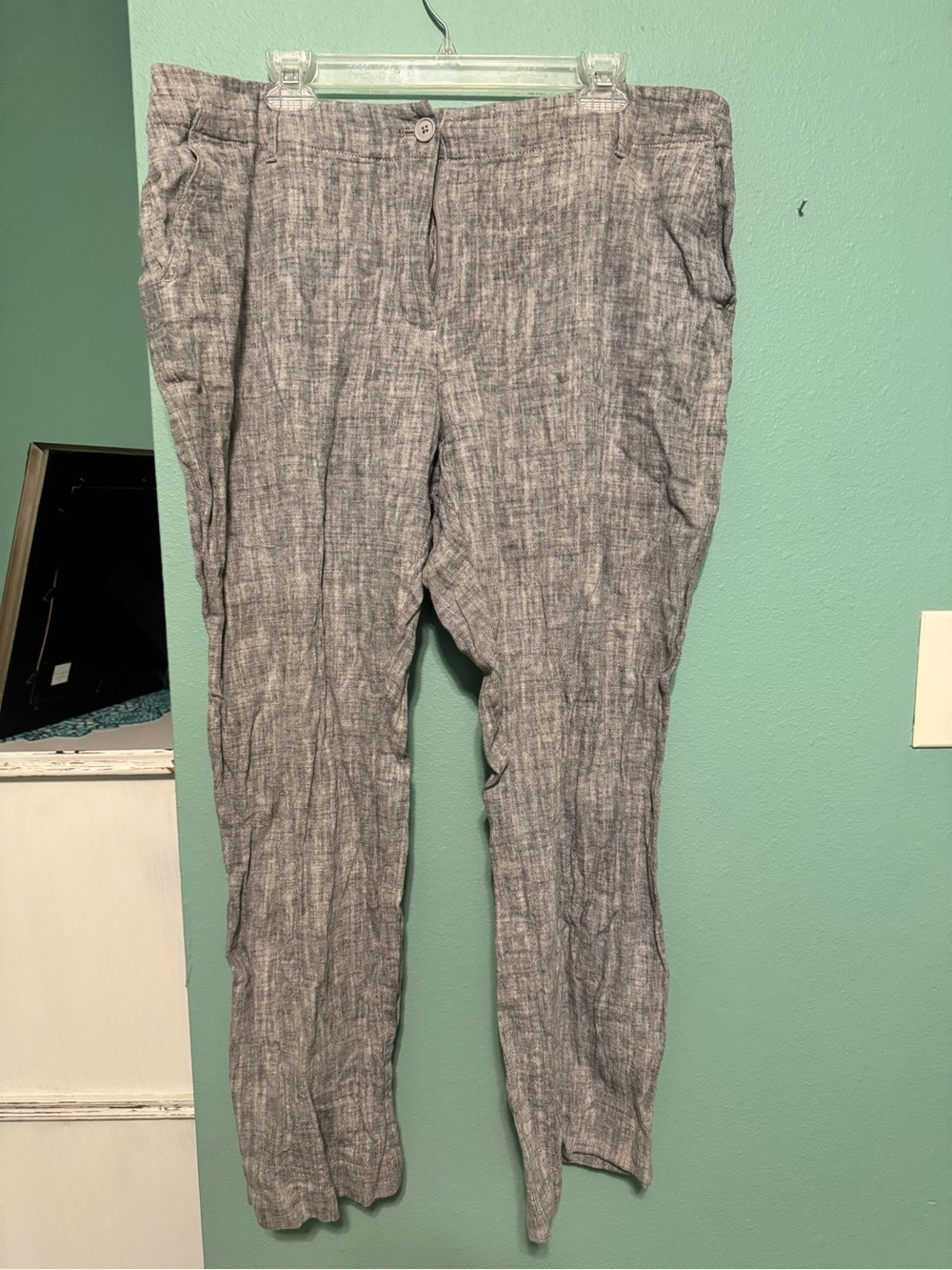 Talbots Heathered Gray Linen-Texture Chinos